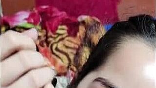 In this scene, the cute teen 18+ gives a deepthroat blowjob to the babe before bed.