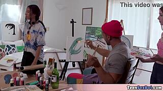 Can you believe this painter fucks his girlfriend and model together?