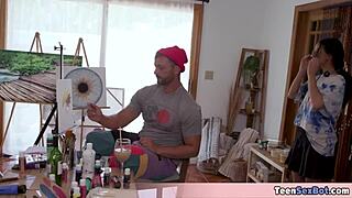 Can you believe this painter fucks his girlfriend and model together?