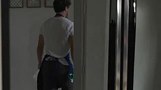 Alison Rey with small tits gives blowjob in hardcore scene.