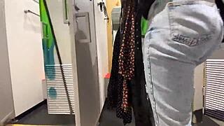 The Girl Worked Out The Purchase Right In The Locker Room Of The Shopping Center