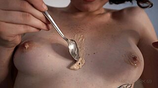 My Step Brother Secretly Films Me Masturbating Alone in the Kitchen with His Huge Cock