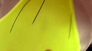 Blonde teen 18+ in lingerie sits on big ass with hentai anime moans 😍