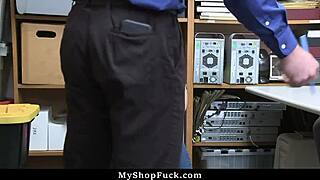 Brunette teen caught shoplifting, punished with doggystyle blowjob!