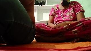 College teacher aunty engages in sex with principal in office room, including masturbation, missionary, and big tits.