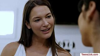 Lesbian trainer dives deep into her student's tight pussy at college. She fingers and kisses until orgasm hits.