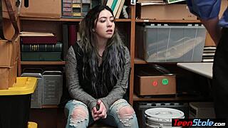 Lp officer bends over and fucks his curvy teen thief stepdaughter hard in the office