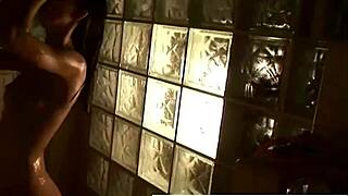 Brookeskye showers outdoors showing small tits. She teases with solo masturbation close up!