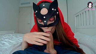 Petite girl gets mouthful of hot thick cum from sloppy handjob