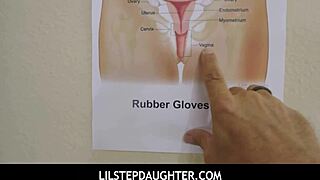 Stepfather teaches stepdaughter Leia Rae a proper handjob