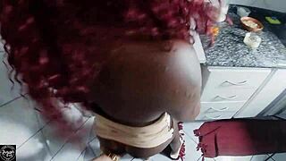 Hot wife stops cooking to suck and fuck husband's big dick 😍