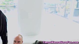 amateur teen feels so emotional getting plowed at the party, her heart racing.