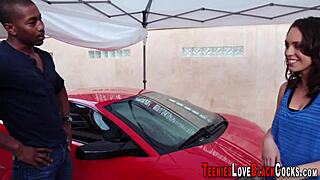 In high definition, a busty teen babe casually sucks on a big black monster cock before a hardcore cumshot.