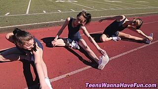 Do athletic lesbian teens finger each other at the party?