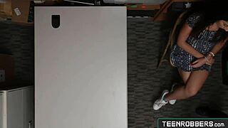 Hot small 18+ tits teen 18+ie lily adams caught shoplifting clothes and punished with handjob on police cock