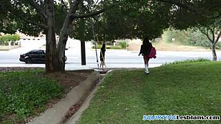 Latina teen feels intense pleasure squirting while scissoring with milf in erotic lesbian encounter