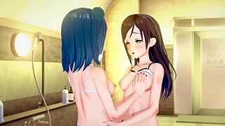 I can’t believe it, Sakurauchi Riko and Tsushima Yoshiko in hot lesbian hentai action. Man, this 3D cartoon got me hooked real quick!