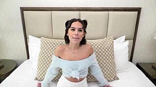 she just turned 18 and she is making her first porn video on the sofa