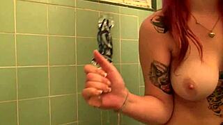 He surprises his redhead emo tattooed girlfriend masturbating in the shower POV amateurs