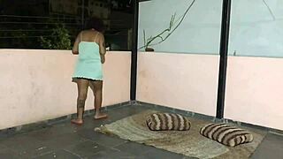 My friend's son surprises me on the terrace with a passionate encounter