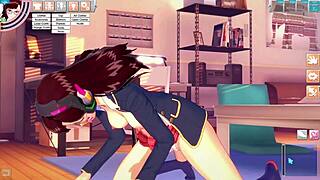 D.Va, the teen babe, rides and sucks in a parody fucking session in the room.