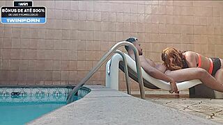 Skinny Asian Amateur Sucks Cousin in Motel Pool Encounter