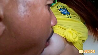 dutch fan fucks brazilian fan's ass without condom in red and sheer
