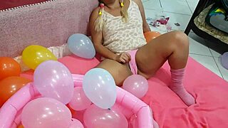 Naughty Latina teen plays with big ass balloon fetish