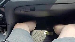 Horny wife feels excited giving blowjob to friend in public car, cum in mouth