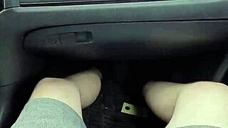 Horny wife feels excited giving blowjob to friend in public car, cum in mouth