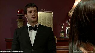 Are you gonna watch this butler dominate a busty babe in tight bondage?