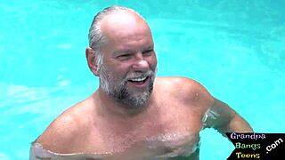 Hot raven teen sucks and fucks old man's cock