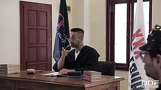 Court day turns into double penetration orgy?