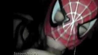 spider girl boldly sucks huge dick in intense action