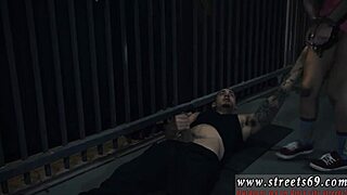 teen sucks cock bound outdoors in glasses