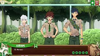 Teen friends seek scoutmaster's permission in game camp episode with Russian voiceover.