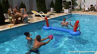 Group sex and anal action pool party with intense