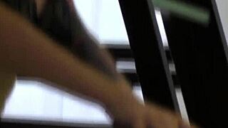 Gorgeous fat haired chick fucked her pussy hard on the floor of a dormitory