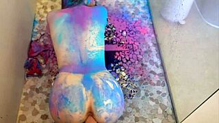 Teen Gets Covered In Colors And Pleasured With Big Cock!