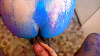 Teen Gets Covered In Colors And Pleasured With Big Cock!