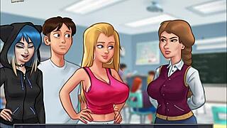 Blonde college girl with big tits in summertime saga adventure