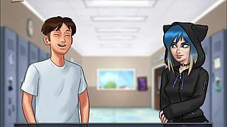 Blonde college girl with big tits in summertime saga adventure