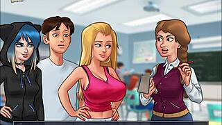 Blonde college girl with big tits in summertime saga adventure