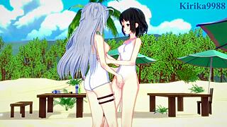 Miku Kohinata and Laura Bodewig Lesbian Play in Symphogear Hentai