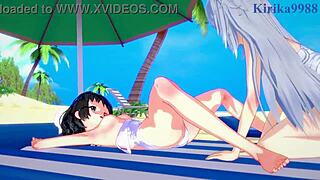 Miku Kohinata and Laura Bodewig Lesbian Play in Symphogear Hentai