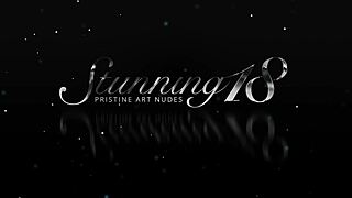 Teen model with golden hair posing nude behind scenes