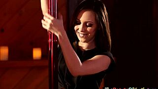 Petite teens engage in pole dancing and squirting lesbian action.
