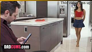 Nympho teen daughter seduces stepdad with red lingerie for wild encounter at Dadcums com