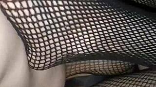 teen in fishnet stockings amateur fucking feet