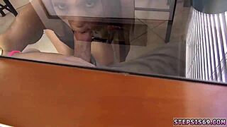 I striptease as petite blonde teen 18+, sucking stepbro's banana